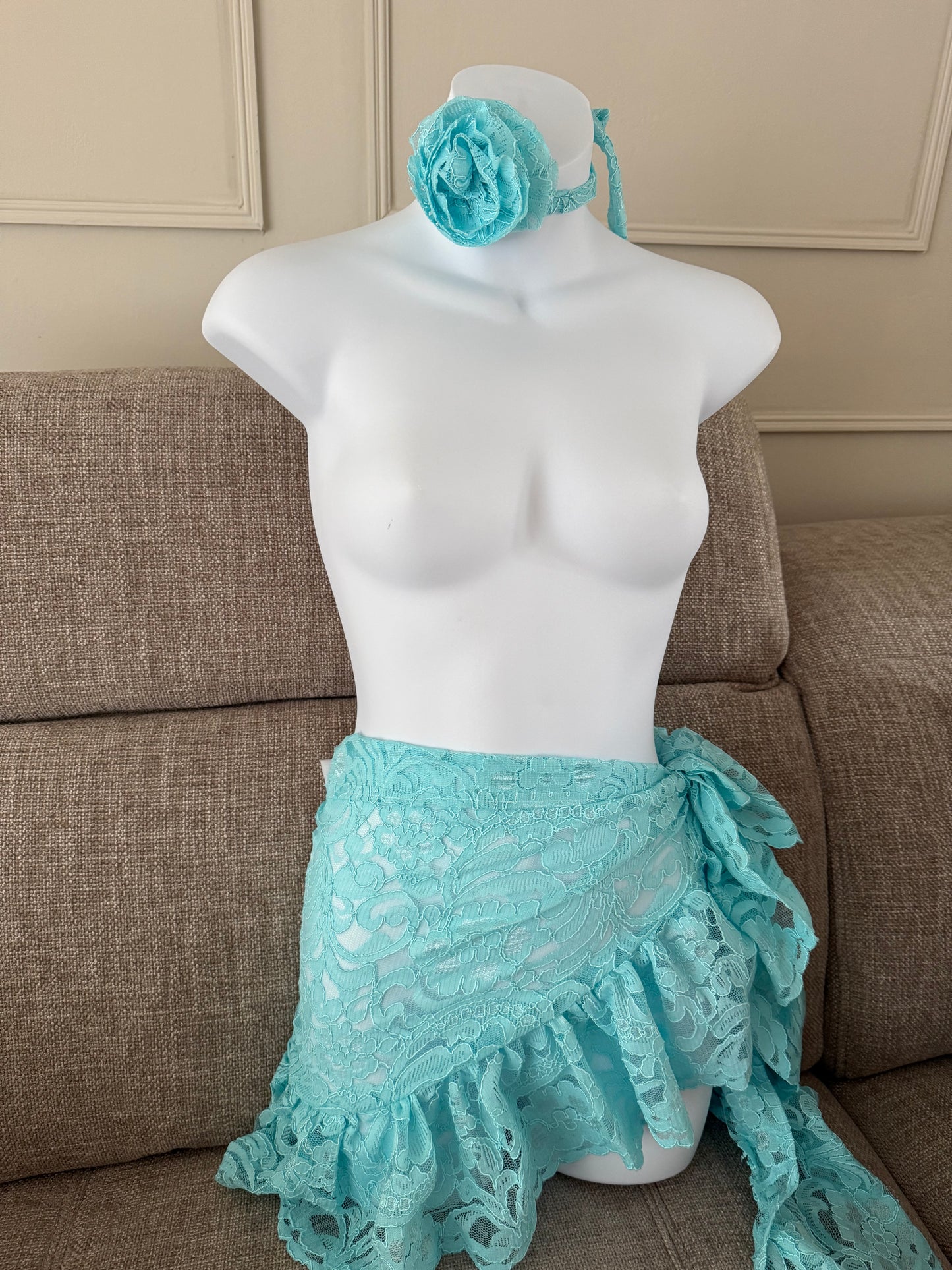 READY TO SEND - Turquoise Lace Mini Sarong and neck tie