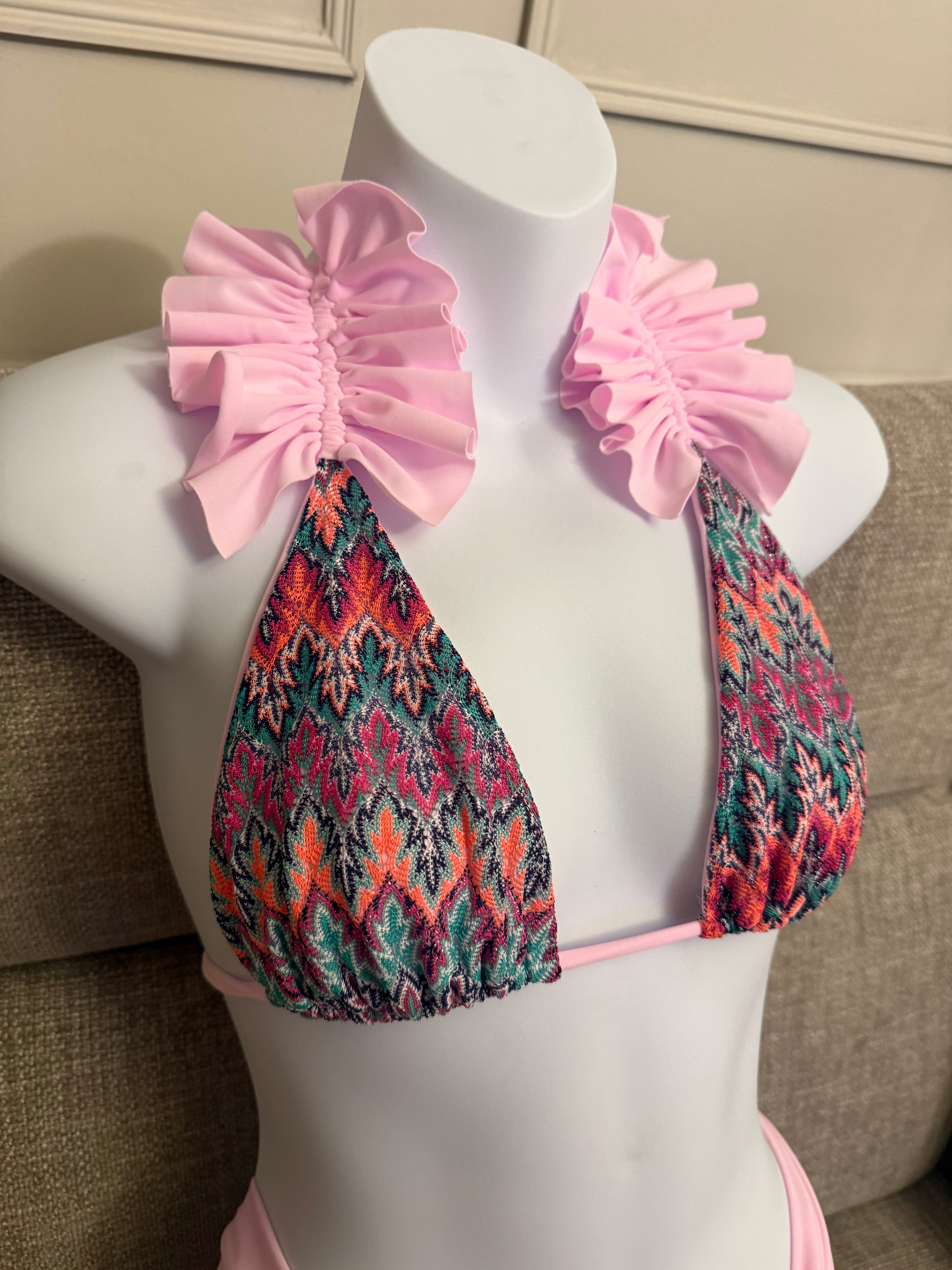 READY TO SEND - Missoni Pink Bikini & Ruffle Sarong