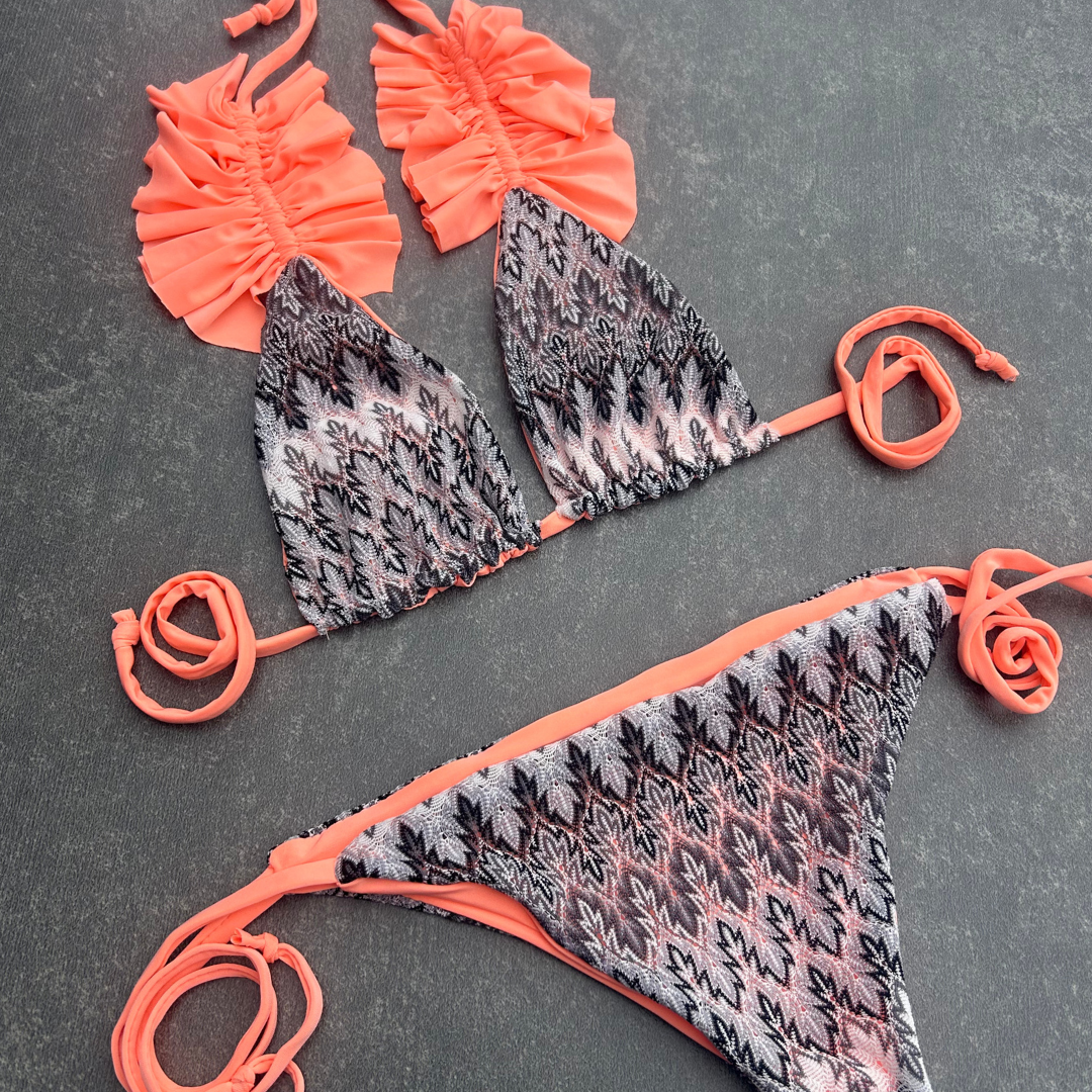 IN STOCK - PEACH MISSI RUFFLE KINI