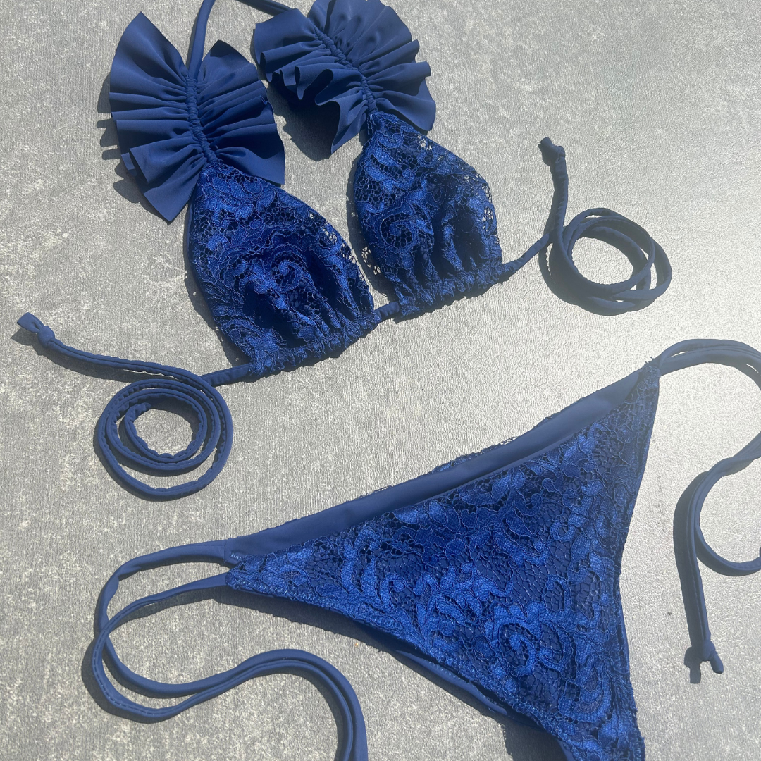 IN STOCK - NAVY RUFFLE LACE KINI WITH SARONG