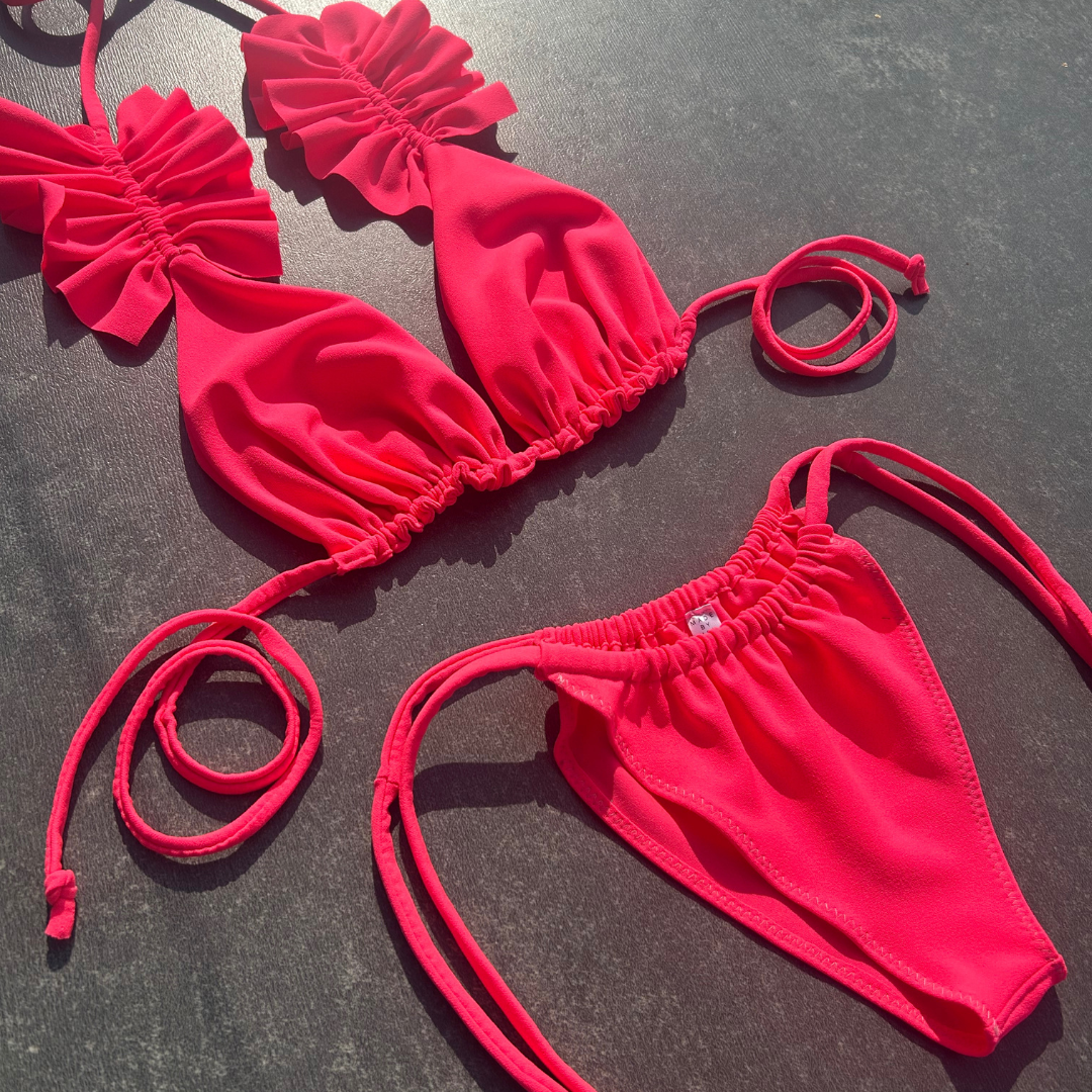 NEON PINK RUFFLE BIKINI