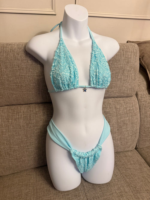 Baby Blue Lace Bikini & Ruffle Sarong