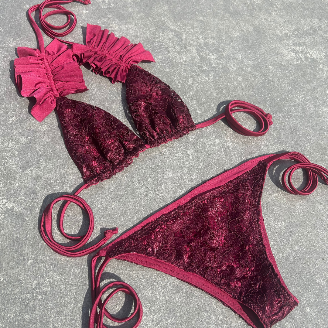 BURGANDY RUFFLE LACE KINI