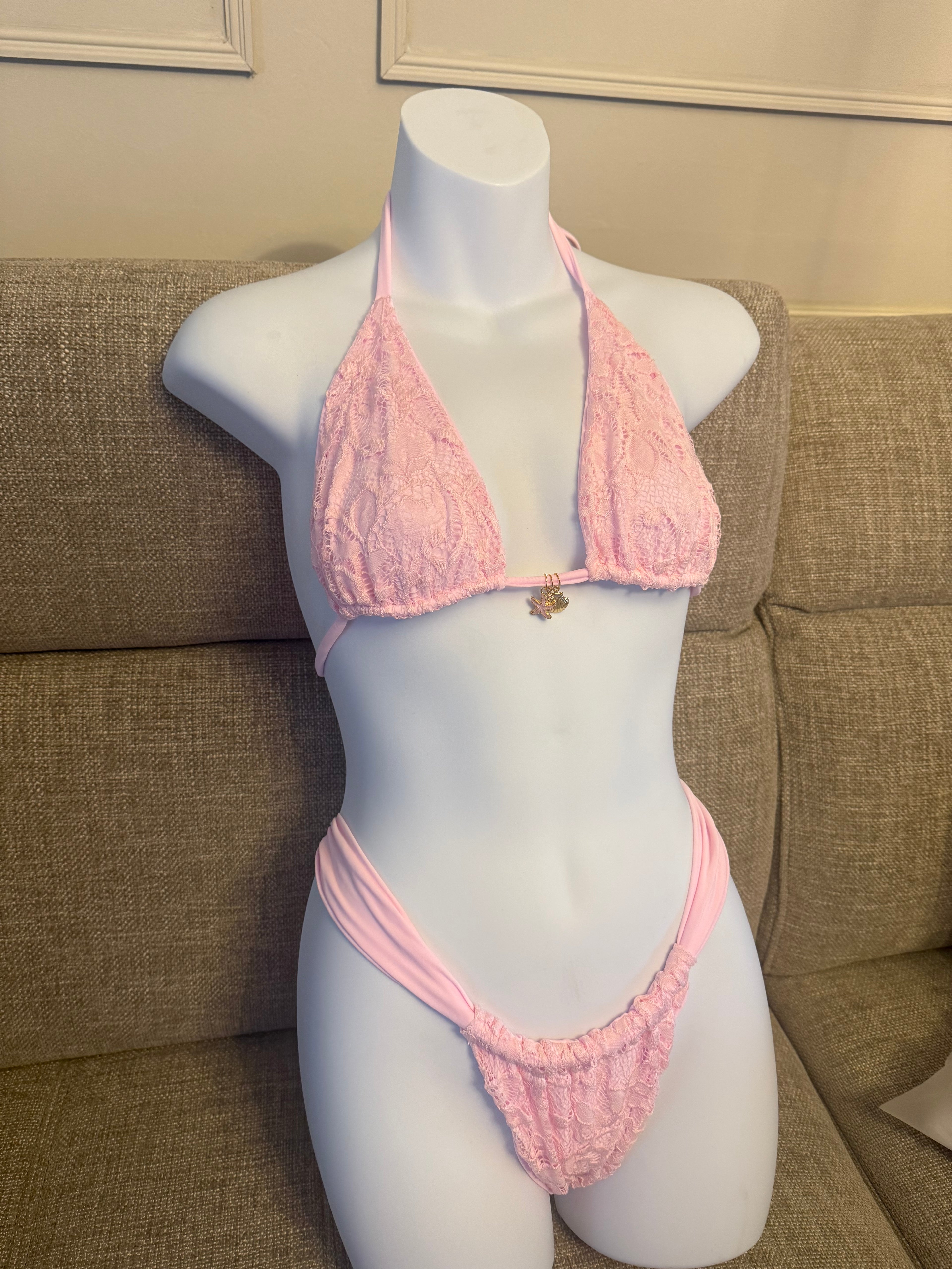 READY TO SEND - Baby Pink Classic Lace Bikini