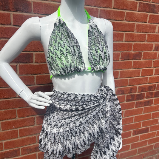 IN STOCK - MISSI GREY/LIME KINI AND SARONG