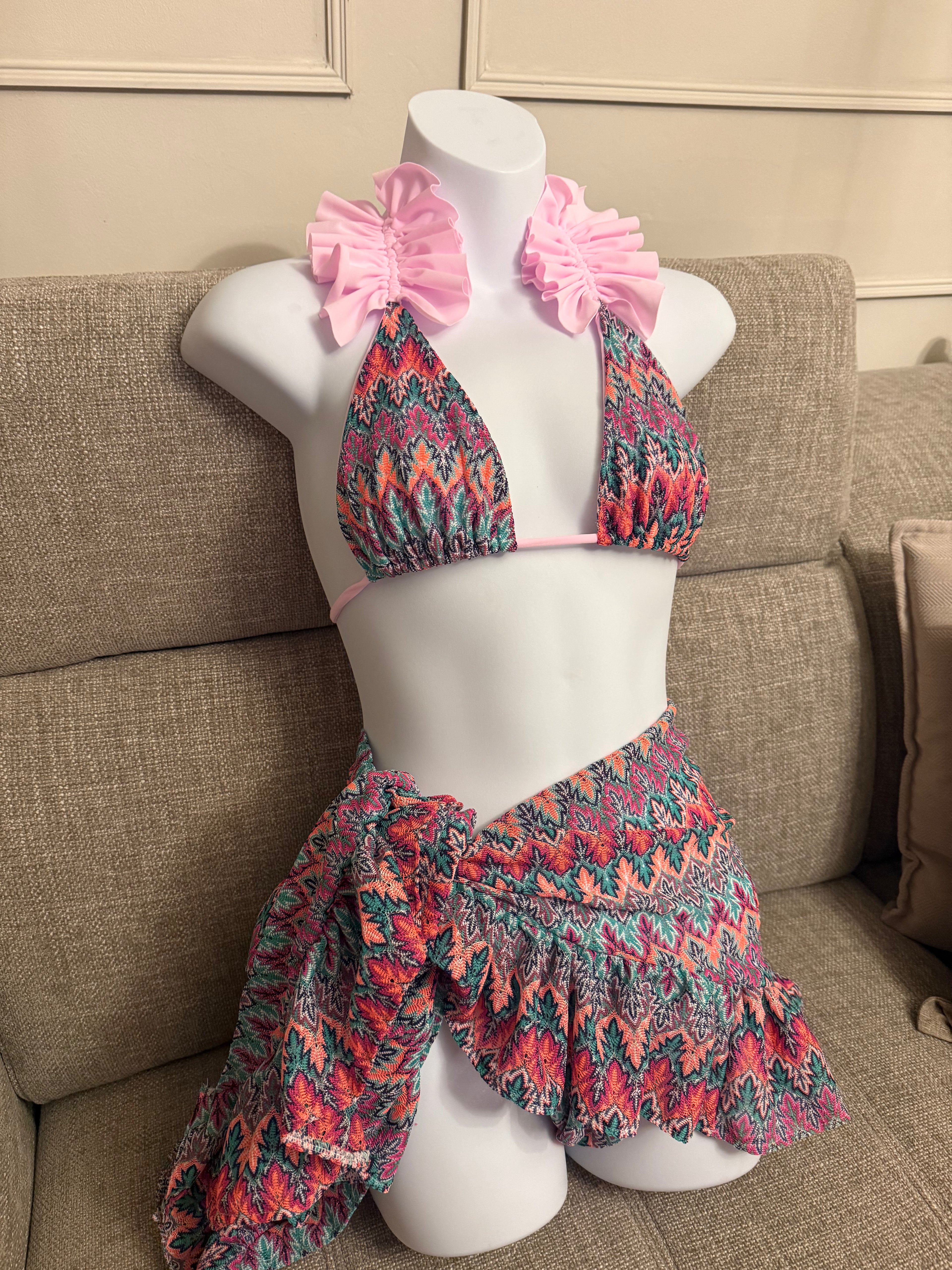 READY TO SEND - Missoni Pink Bikini & Ruffle Sarong