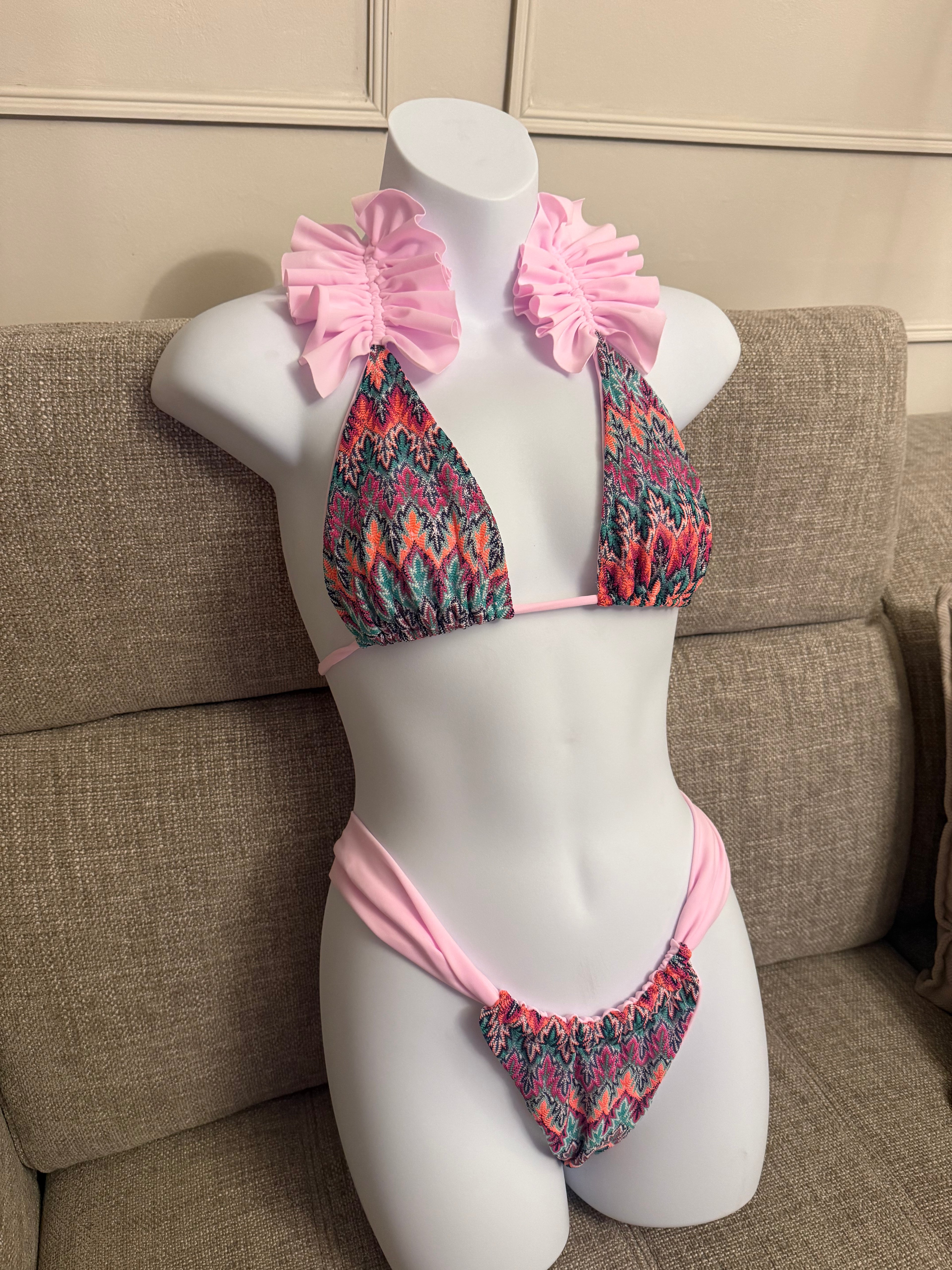 READY TO SEND - Missoni Pink Bikini & Ruffle Sarong