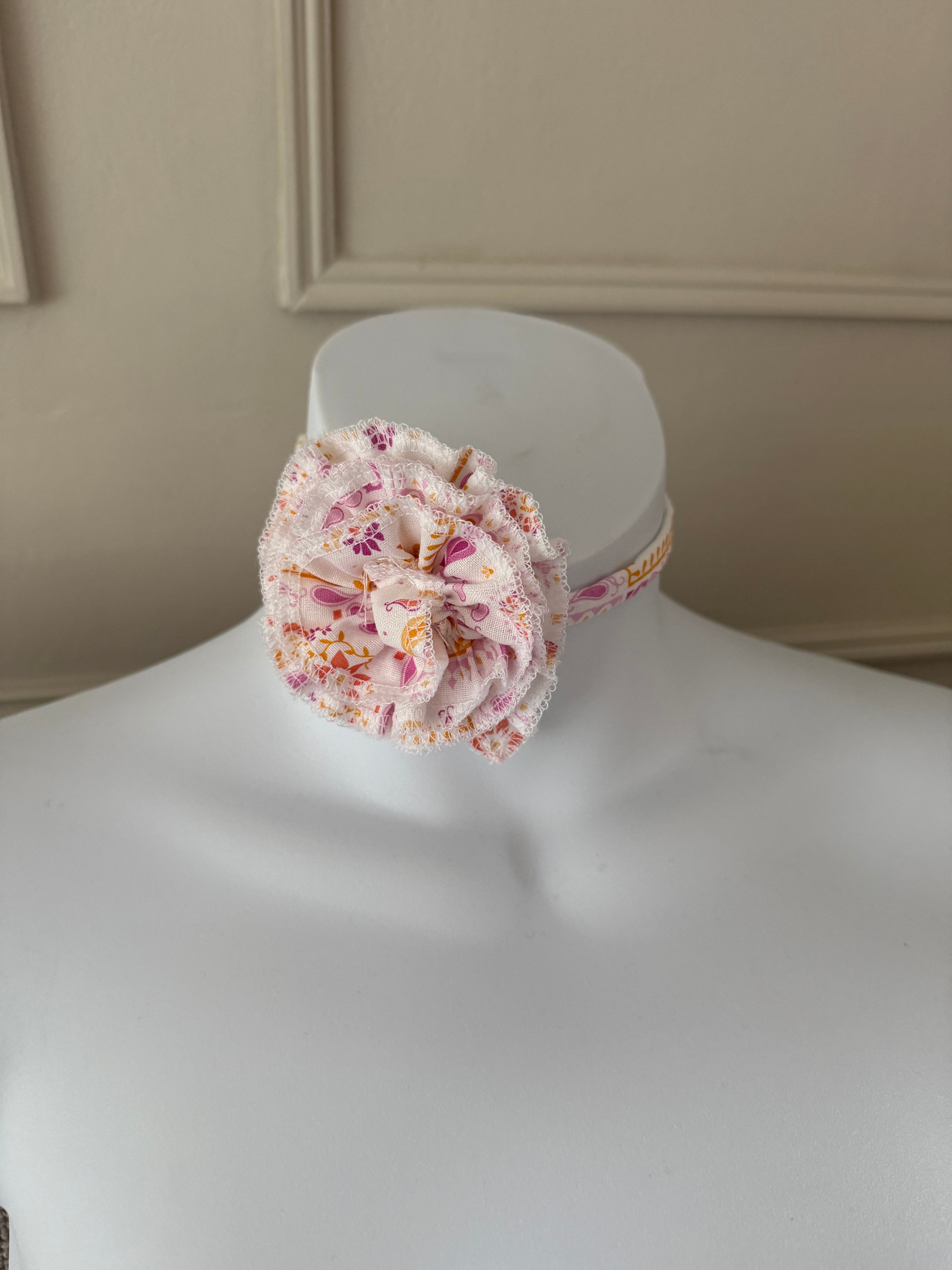 READY TO SEND - Mini Ruffle Sarong With Rose Choker Pink & Orange