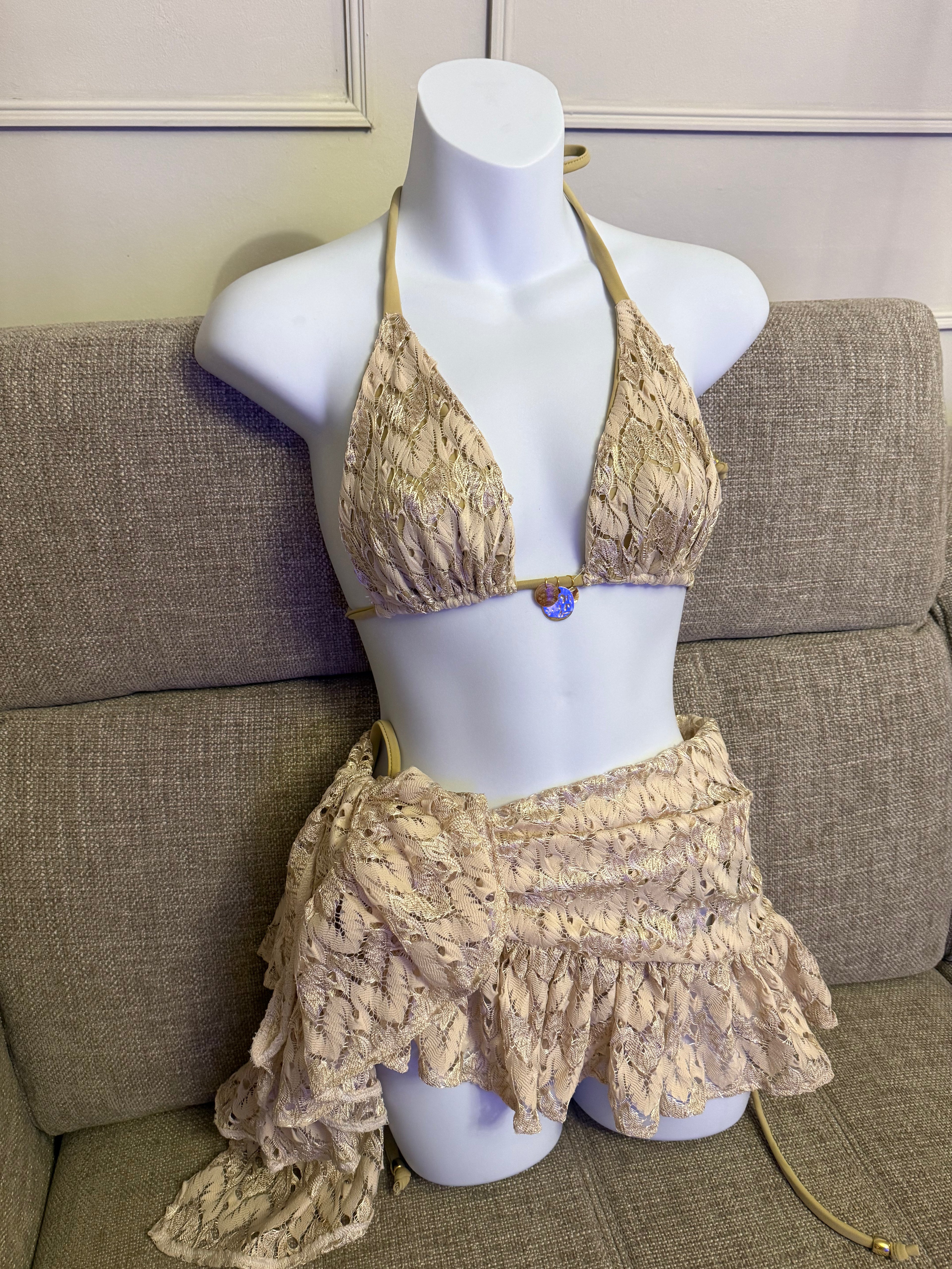 READY TO SEND - Beige Missi Bikini & Ruffle Sarong