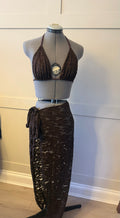 READY TO SEND - Chocolate Brown Lace Bikini & Long Skirt