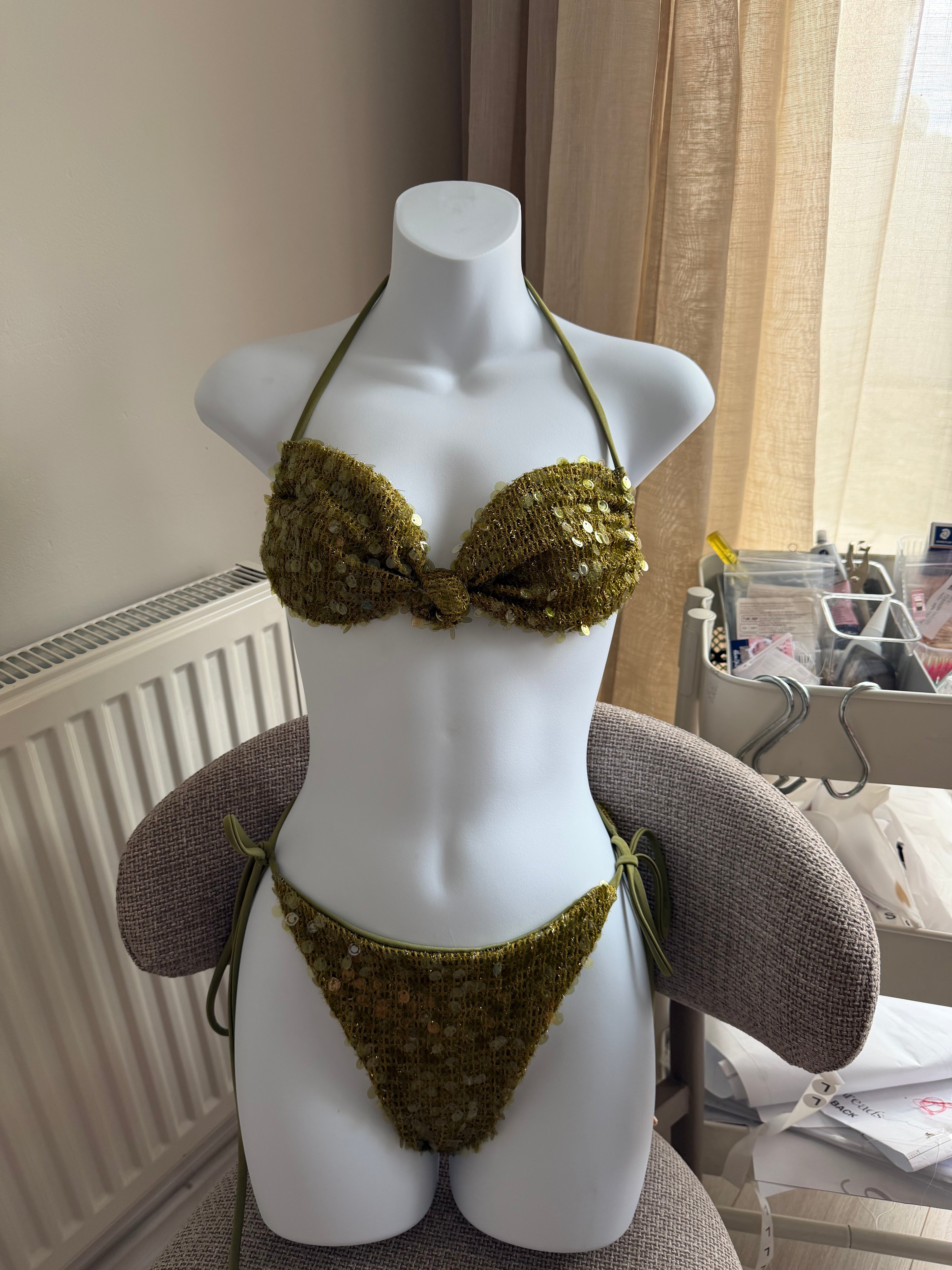 Khaki Sequin All Tied Up Bikini