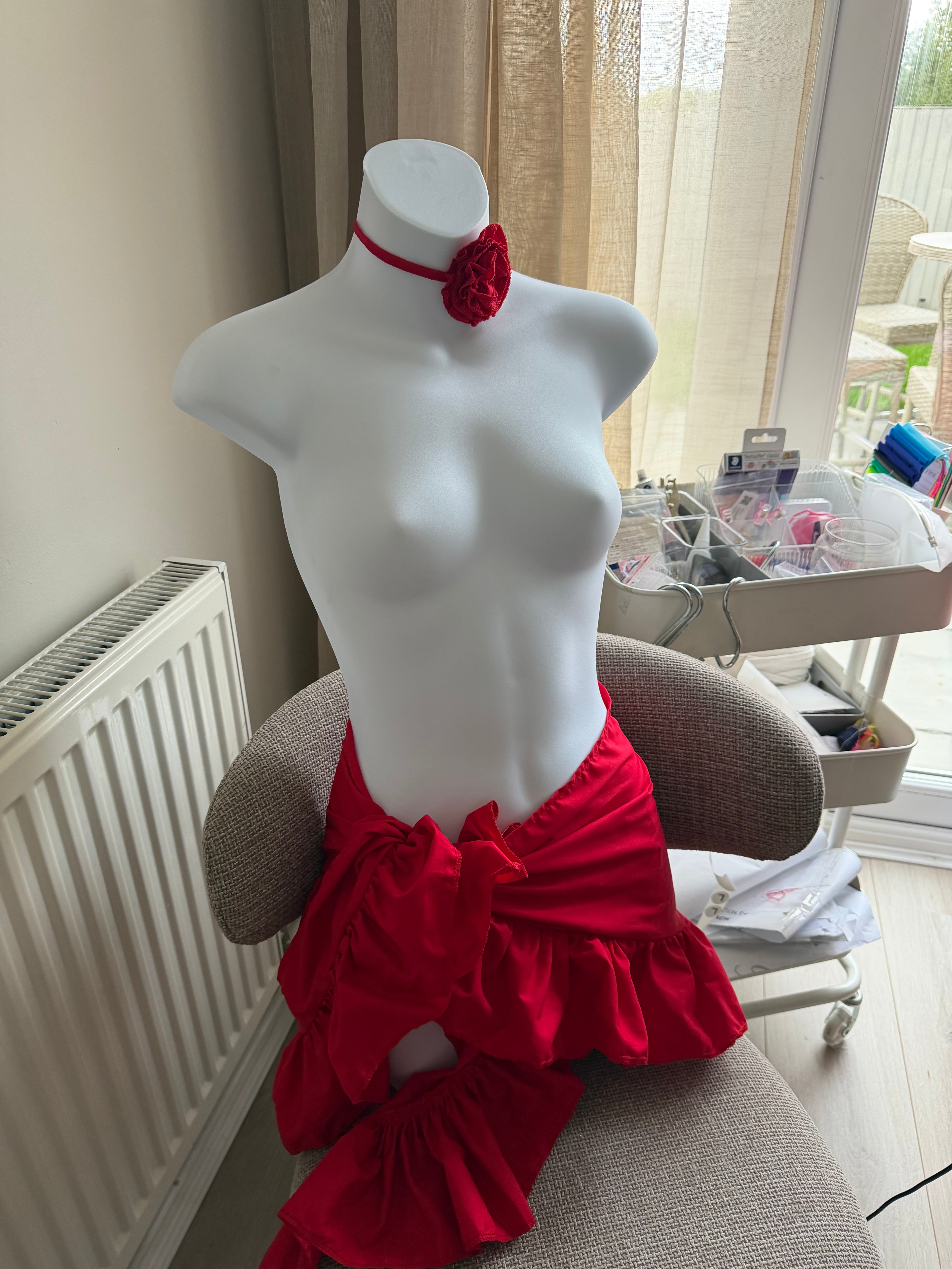 Mini Ruffle Sarong With Rose Choker Red