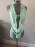 READY TO SEND - Lace Turquoise Bikini With Lace Cowl Neck