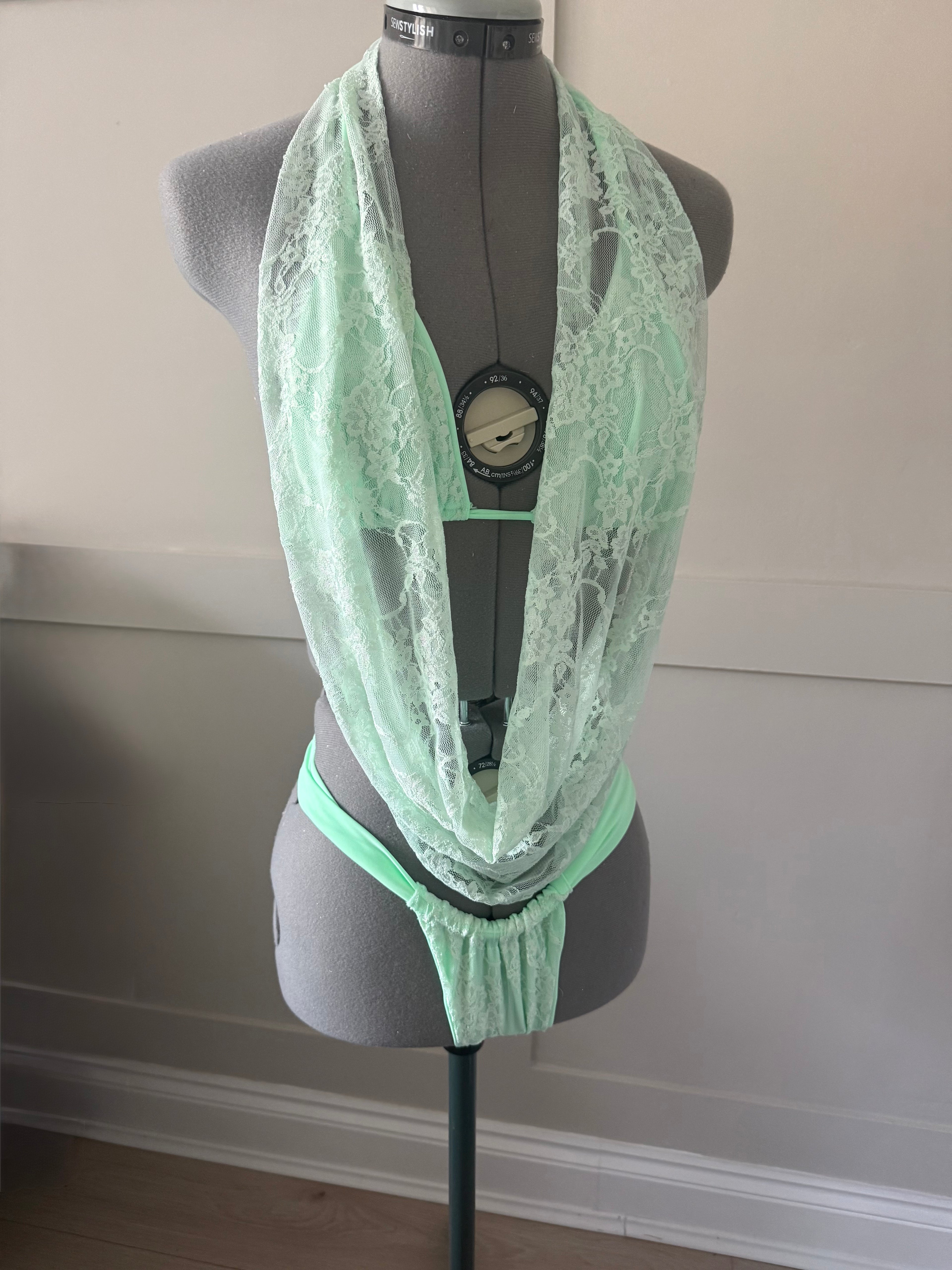 READY TO SEND - Lace Turquoise Bikini With Lace Cowl Neck