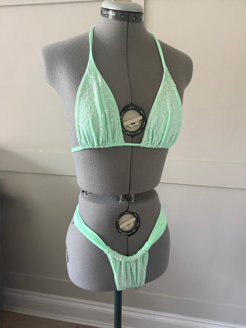 READY TO SEND - Lace Turquoise Bikini With Lace Cowl Neck