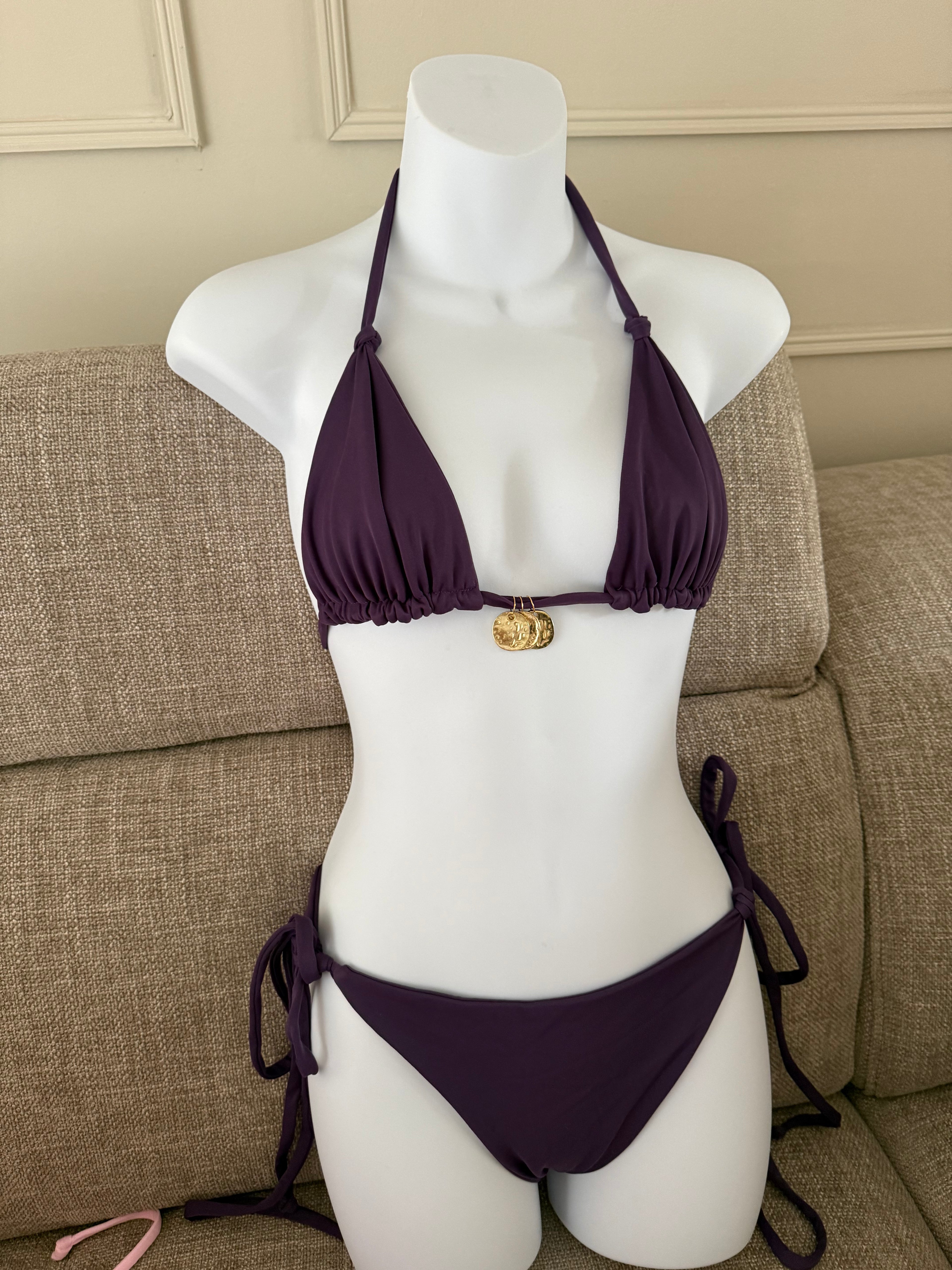 READY TO SEND - Classic Dark Purple Bikini Set with Charm detailing