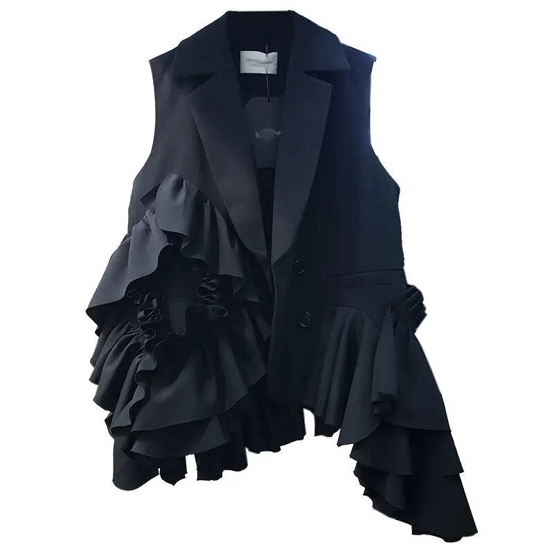 RUFFLE SLEEVELESS BLAZER