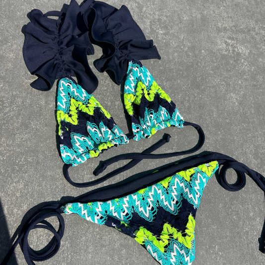 MISSI RUFFLE KINI NEON/NAVY